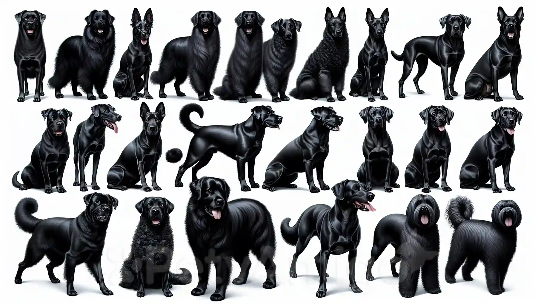 Image showcasing 10 stunning black dog breeds, celebrating beautiful black canines.