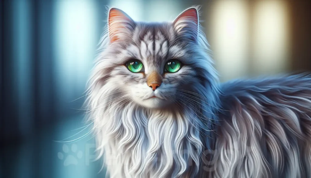 Cat with intense green eyes and well-groomed fur.