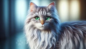 Cat with intense green eyes and well-groomed fur.