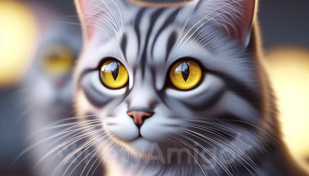 Cat with vivid yellow eyes and mesmerizing reflections.