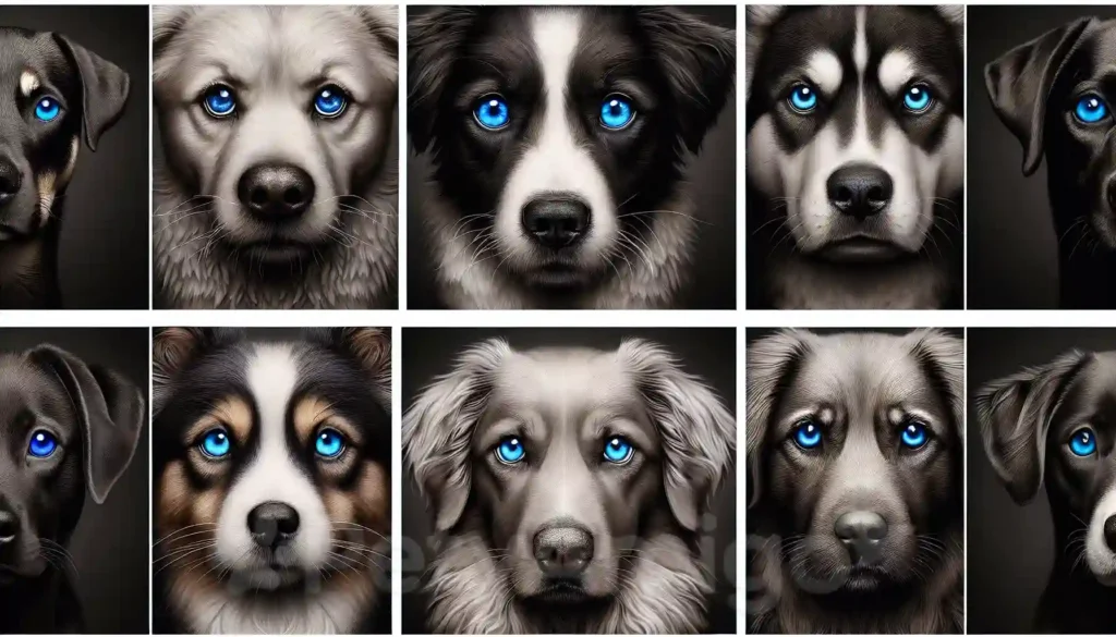 Image showcasing various dog breeds with blue eyes