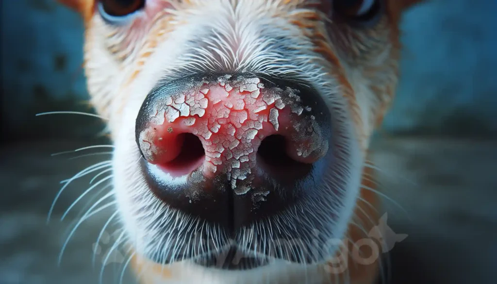 Close-up of a dog's nose showing peeling skin