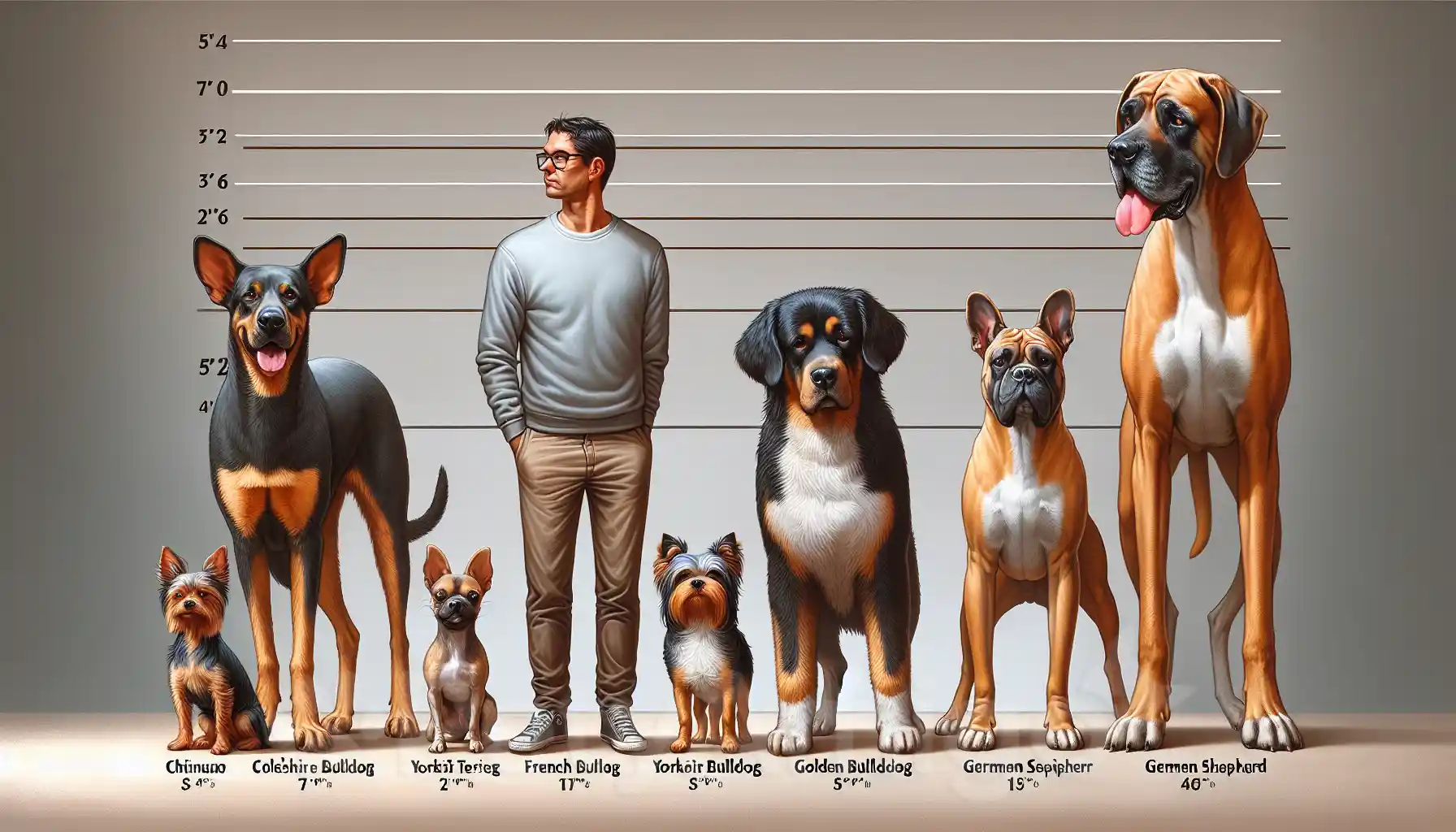 Illustration comparing different dog sizes to help choose the right breed.