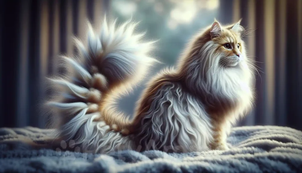 Fluffy cat with an elegant tail