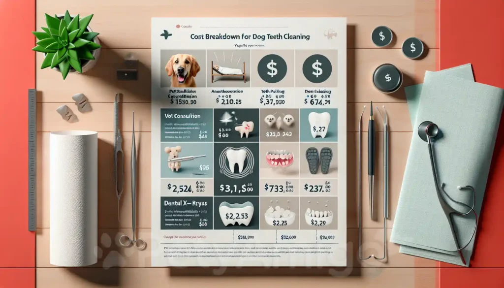 Cost breakdown for dog teeth cleaning for pet owners.