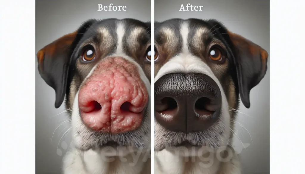 Dog with hyperkeratosis on its nose