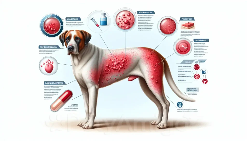 Dog with a belly rash showing red spots